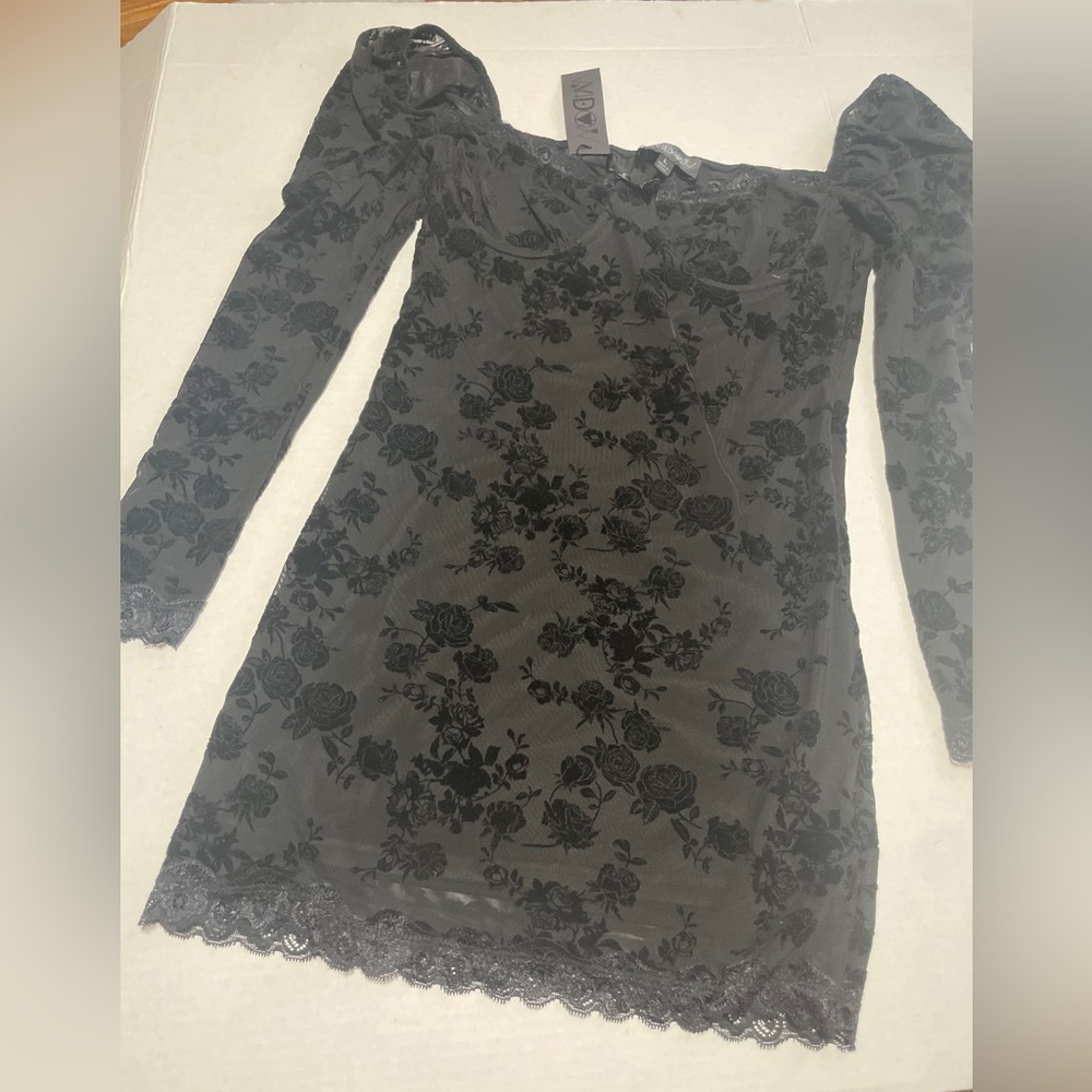 Dolls Kill Black Floral Long Sleeve Dress